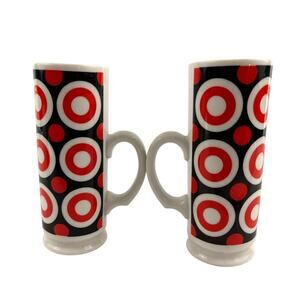Vintage MCM 1970s Red Black White Dots Pattern Unique Coffee Mug Parfait Japan